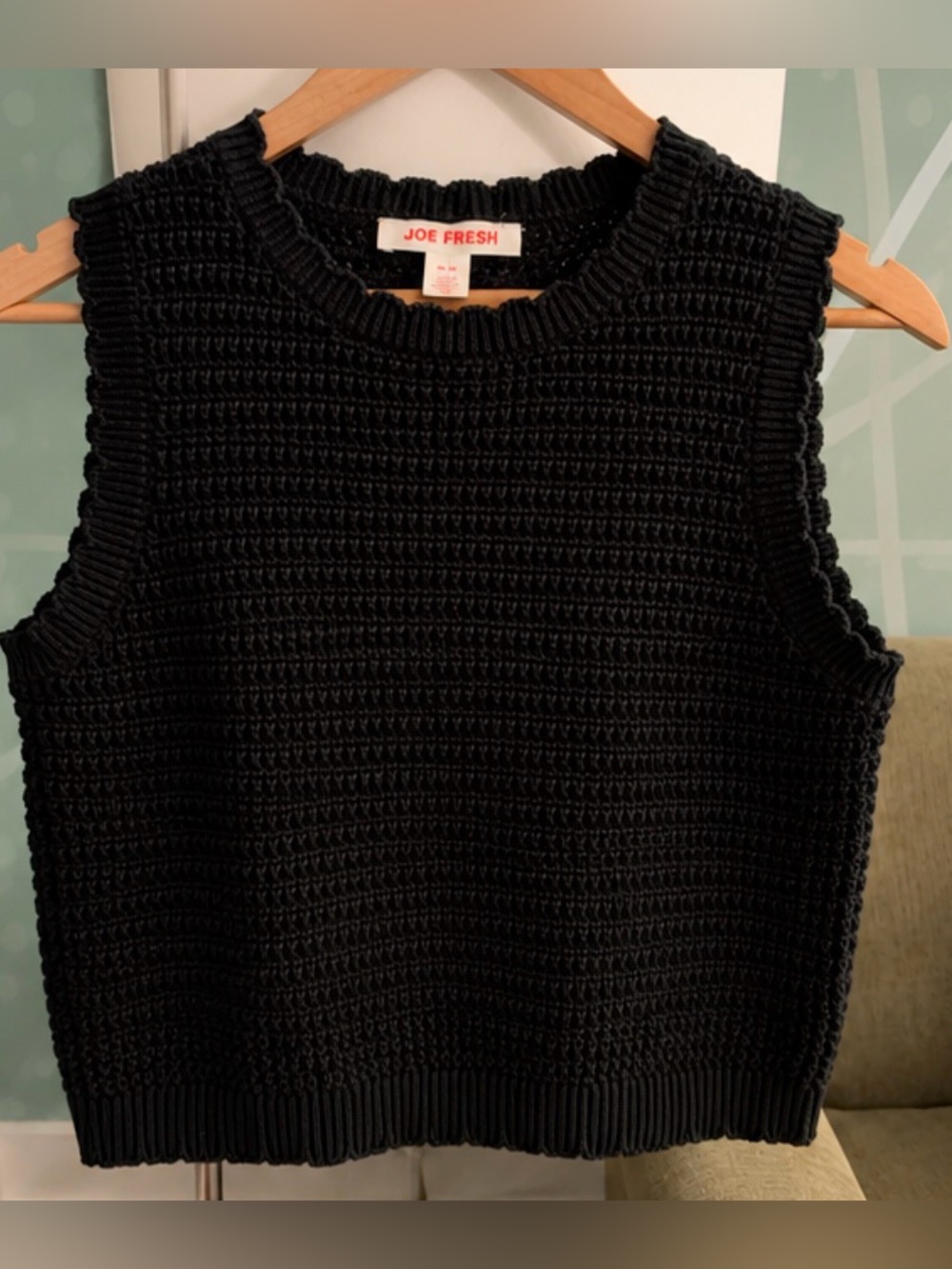 Joe Fresh Black Crochet Knit Sleeveless Sweater Vest
